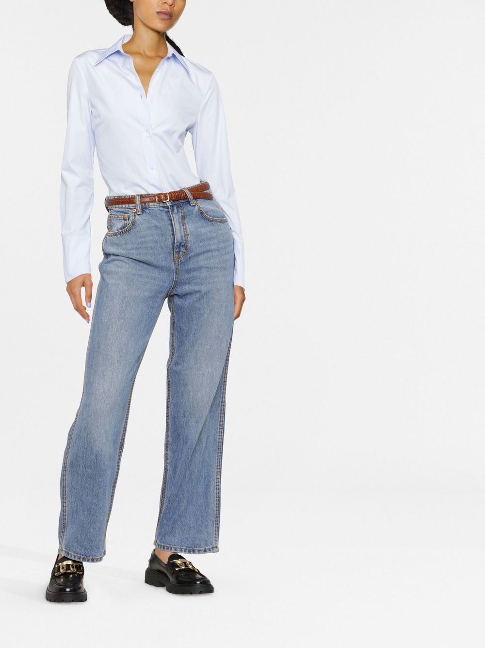 Blue straight-leg denim jeans - women